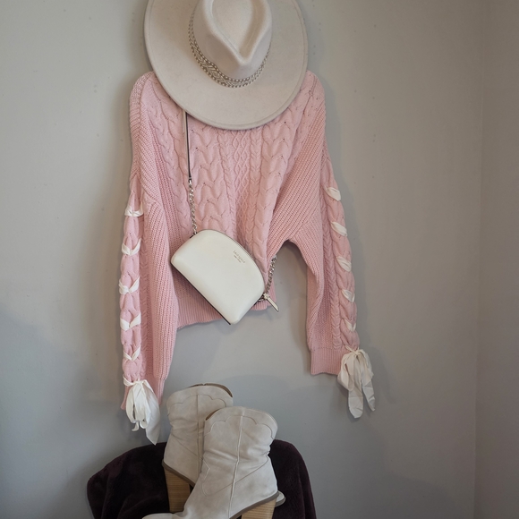 Altar'd State Cory Ribbon Cable Knit Sweater with Ribbon Details - Picture 9 of 9